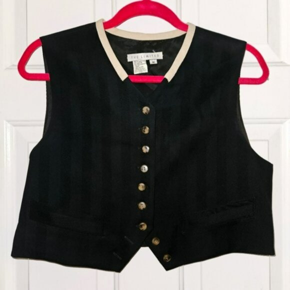 VTG The Limited tailored suit vest black herringbone cropped vest size M EUC - Picture 3 of 6